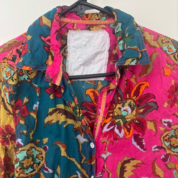 Cino Floral Multicolor neon Women's button down long sleeve blouse size M - Picture 3 of 11